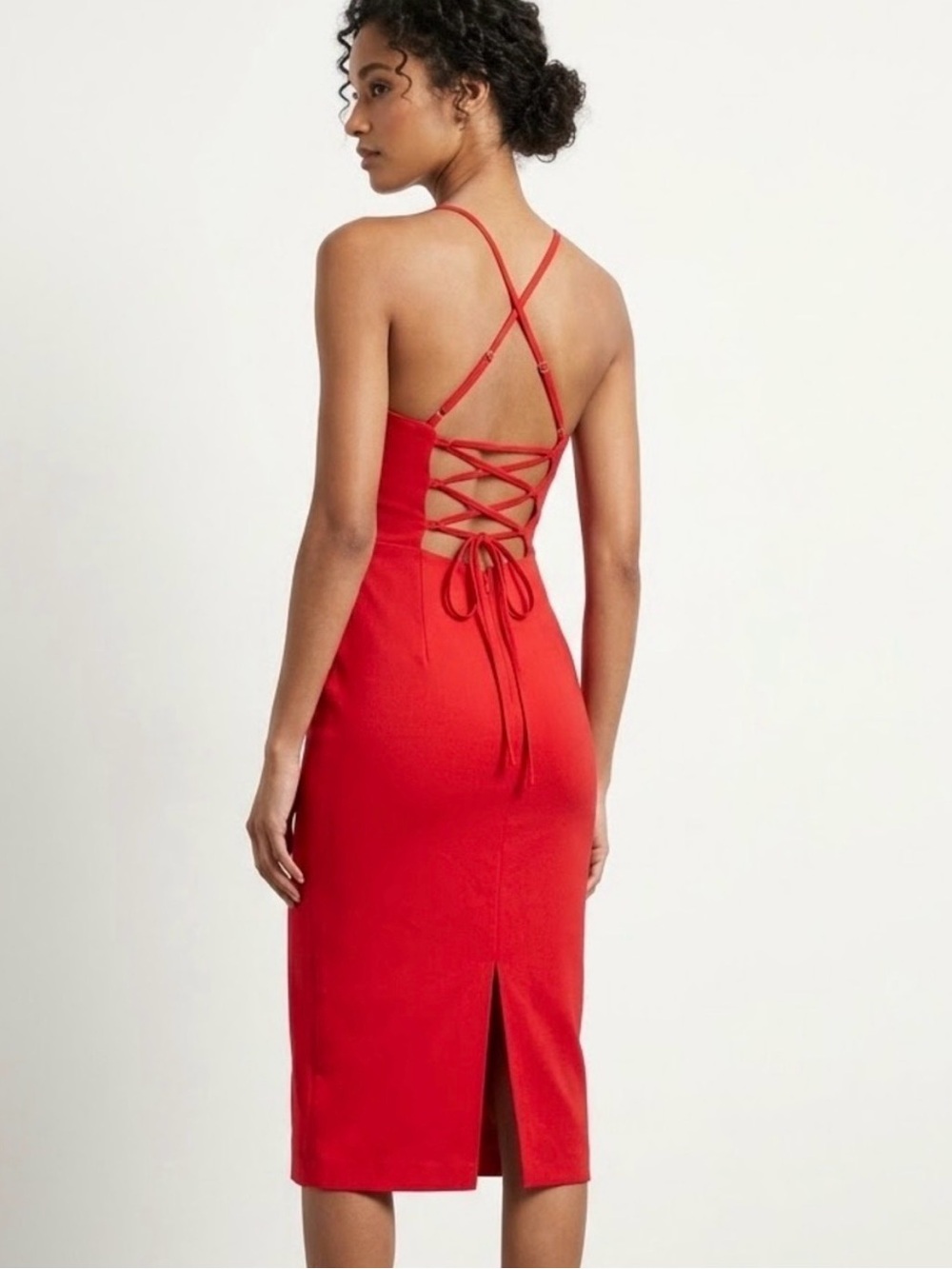 wild fable Red Lace-Up Back Midi Dress
